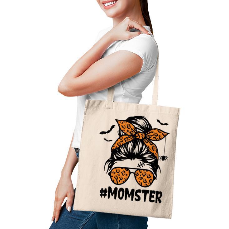 Momster For Women Halloween Mom Messy Bun Leopard Tote Bag