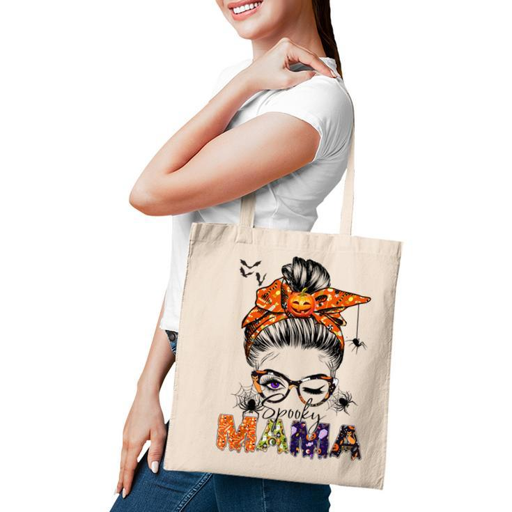 One Spooky Mama For Halloween Messy Bun Mom Monster Bleached  V2 Tote Bag