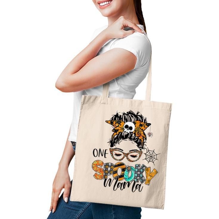 One Spooky Mama For Halloween Messy Bun Mom Monster Bleached  V4 Tote Bag