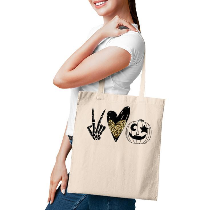Peace Love Pumpkin Leopard Heart Halloween  Tote Bag