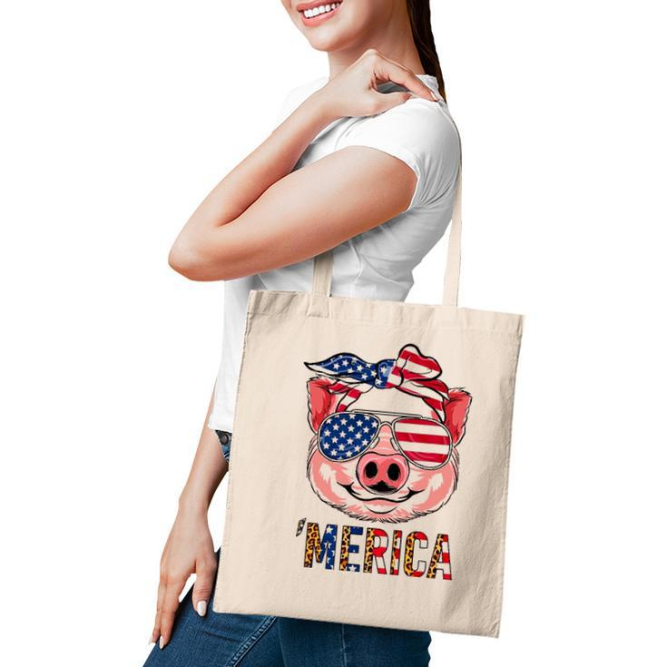 Pig Merica 4Th Of July American Flag Leopard Funny Girls Kid Tote Bag
