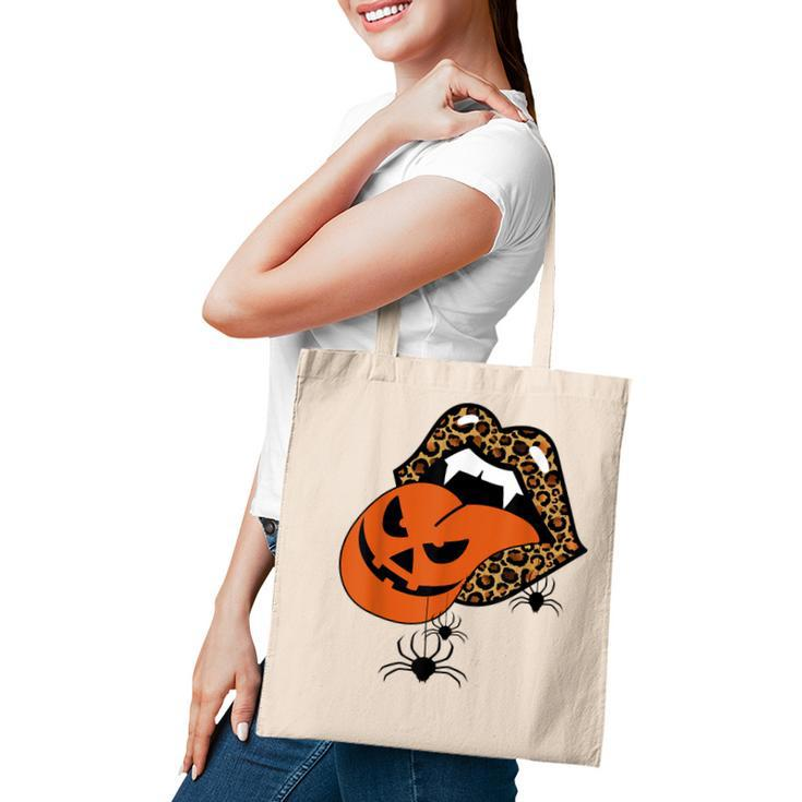 Pumpkin Tongue Out Vampire Leopard Lips Spider Halloween  Tote Bag