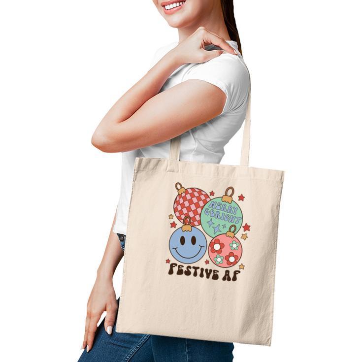 Retro Christmas Merry Bright Smiley Face Tote Bag