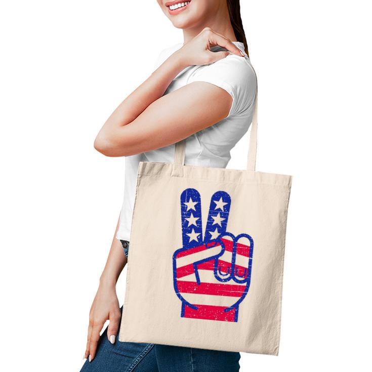 Retro Red White And Blue Peace Sign Vintage July Fourth Gift Tote Bag
