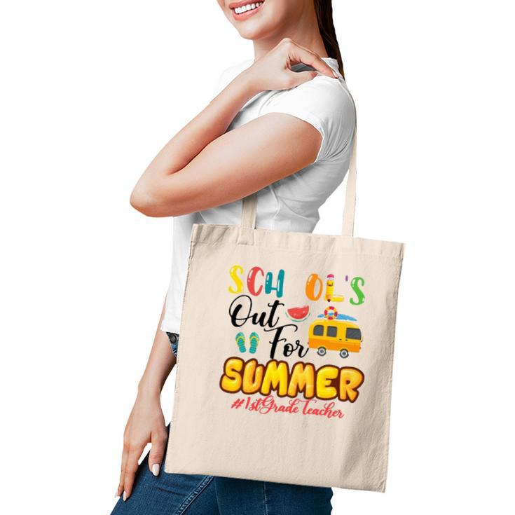 Schools Out For Summer 1St Grade Teacher Beach Vacation Van Car And Flip-Flops Tote Bag