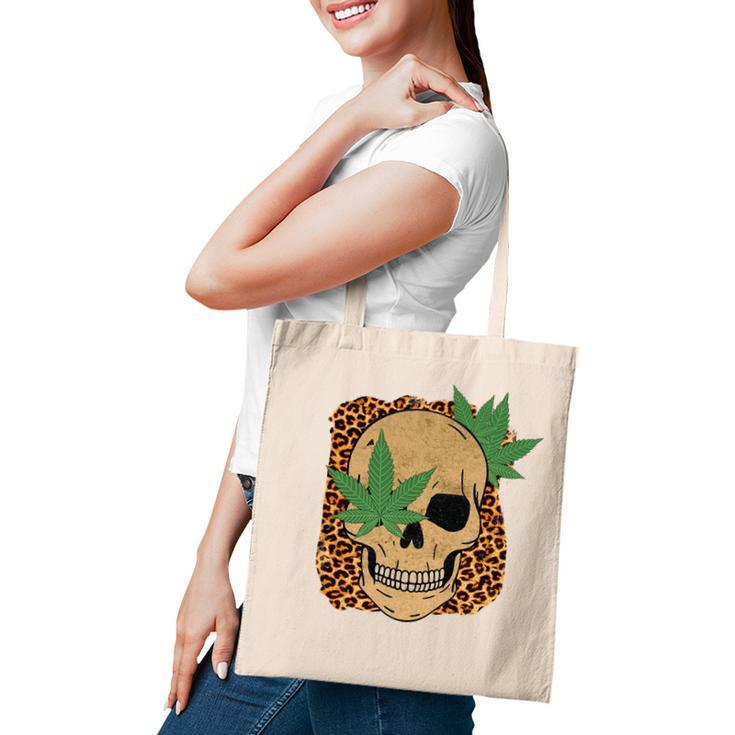 Skeleton And Plants Skull And Leaf Design Tote Bag