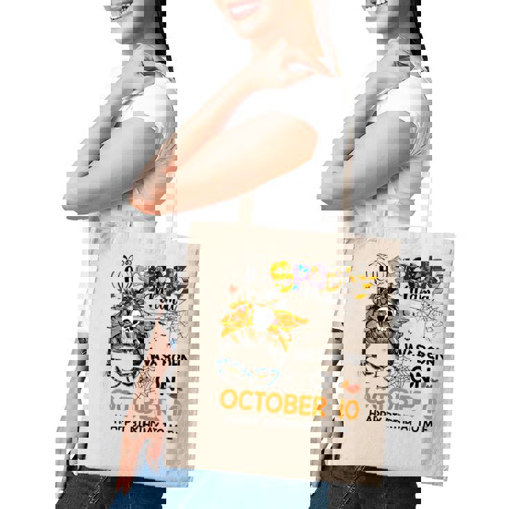 Spooky Mama Born On October 10Th Birthday Bun Hair Halloween  Tote Bag