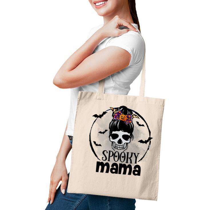 Spooky Mama Funny Halloween Mom Messy Bun Spooky Vibes Tote Bag