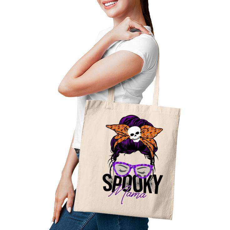 Spooky Messy Bun Mama Happy Halloween  Tote Bag