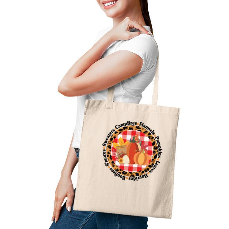 Sweaters Campfires Flannels Pumpkins Leaves Fall Tote Bag