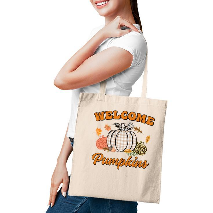 Welcome Pumpkin Leopard Plaid Autumn Fall Tote Bag