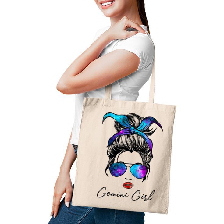 Womens Gemini Girl Zodiac Sign Horoscope Birthday Messy Bun Galaxy  Tote Bag