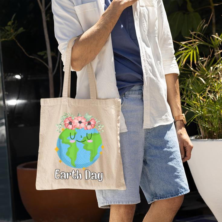 Happy Earth Day Cute Earth Smiles With Floral Earth Day 2022 Tote Bag