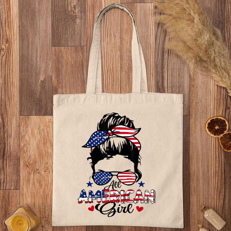 All American Girls 4Th Of July Messy Bun Patriotic Tote Bag