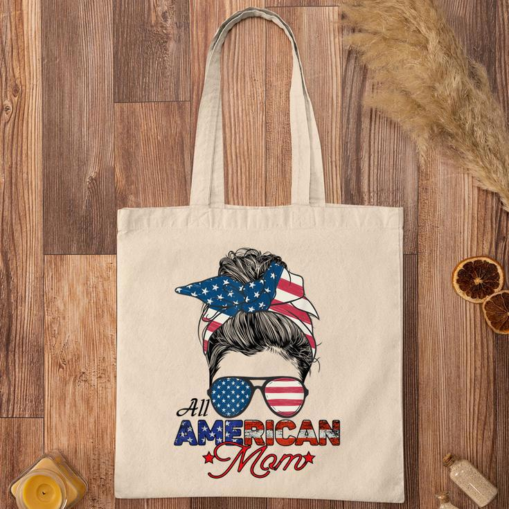 All American Mom 4Th July Messy Bun Us Flag Tote Bag