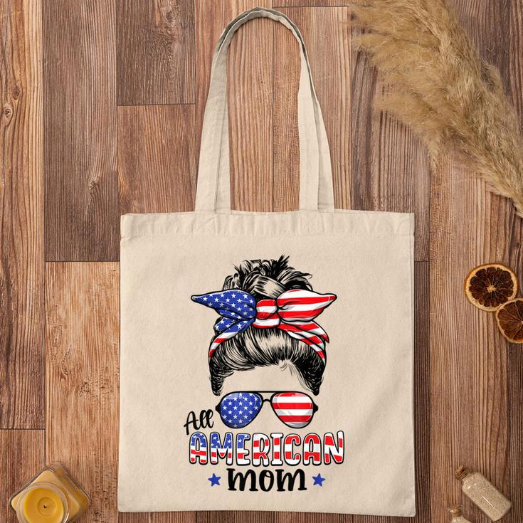 All American Mom Messy Bun Women 4Th Of July Patriotic Mom Tote Bag