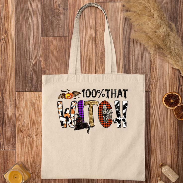 Black Cat 100 That Witch Spooky Halloween Costume Leopard Tote Bag