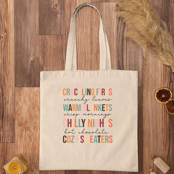Fall Crackling Fire Crunchy Leaves Warm Blankets Chilly Nights Cozy Weather Hot Chocolate Popular Tote Bag