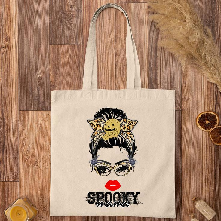 Halloween Leopard Print Messy Bun Spooky Mama Tote Bag