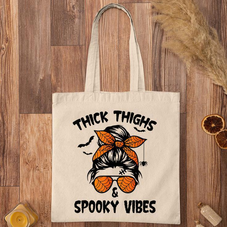 Messy Bun Thick Thighs And Spooky Vibes Halloween Women Tote Bag