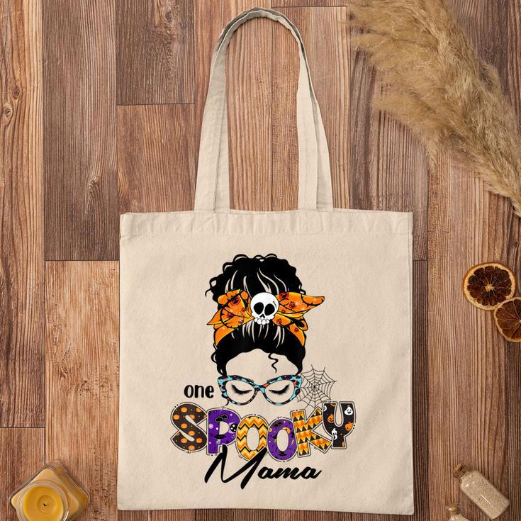 One Spooky Mama Pumpkin Messy Bun Sunglasses Halloween Women Tote Bag