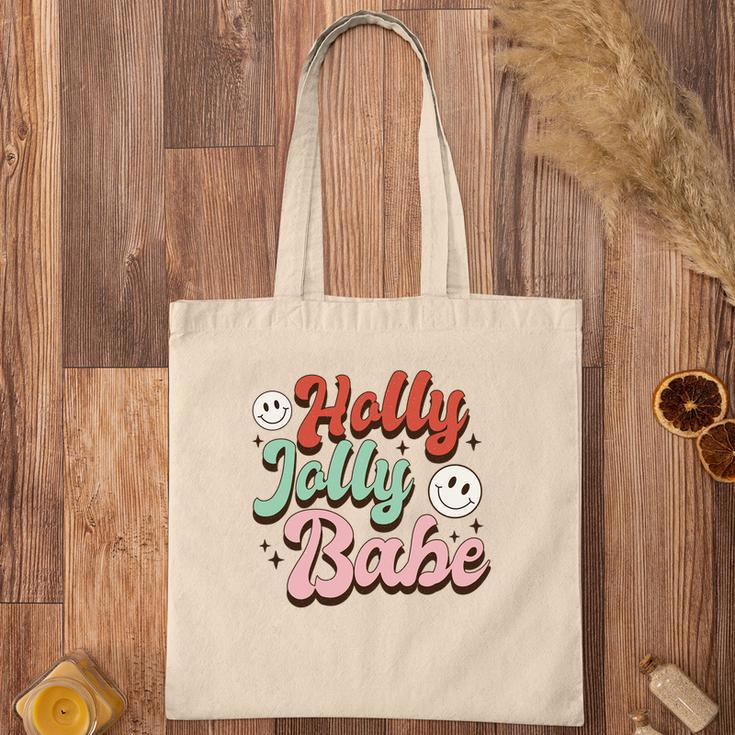 Retro Christmas Holly Jolly Babe Smiley Face Vintage Christmas Tote Bag