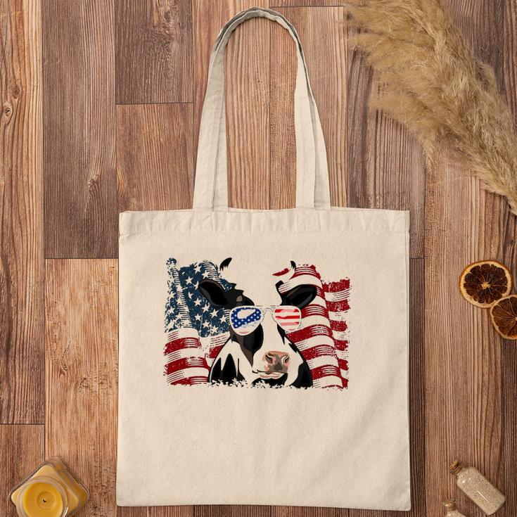 Retro Dairy Cow American Flag 4Th Of July Animals Lover Tote Bag