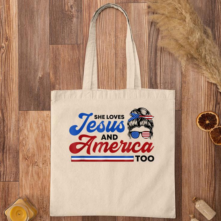 She Loves Jesus And America Too 4Th Of July Proud Christians Tote Bag