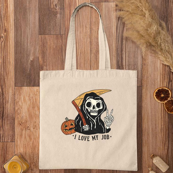 Skeleton Halloween I Love My Job Cute The Death Design Tote Bag