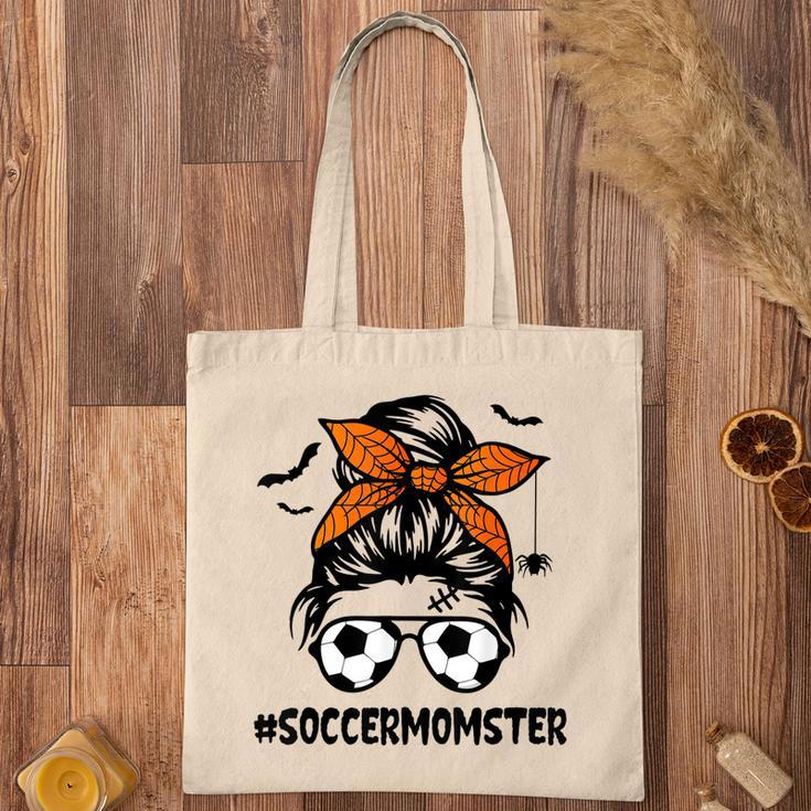 Soccer Momster For Women Halloween Mom Messy Bun Hair Tote Bag