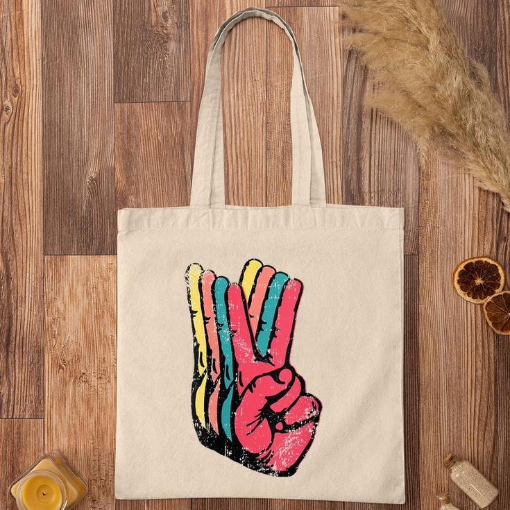 Womens Peace Hand Sign Retro Vintage 70S 80S 90S Pop Culture Gift V-Neck Tote Bag