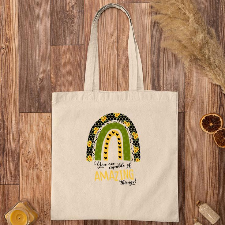 You Are Capable Of Amazing Things Sunflower Rainbow Tote Bag