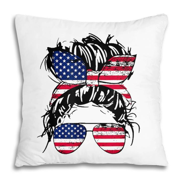 4Th Of July American Flag Patriotic Daughter Messy Bun Usa Pillow