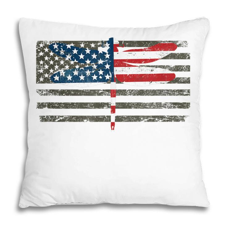 4Th Of July Dragonfly  Patriotic Us American Flag  Pillow