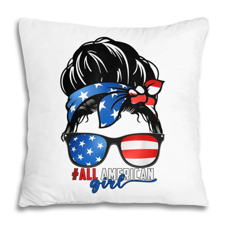 All American Girl 4Th Of July  Daughter Messy Bun Usa  Pillow