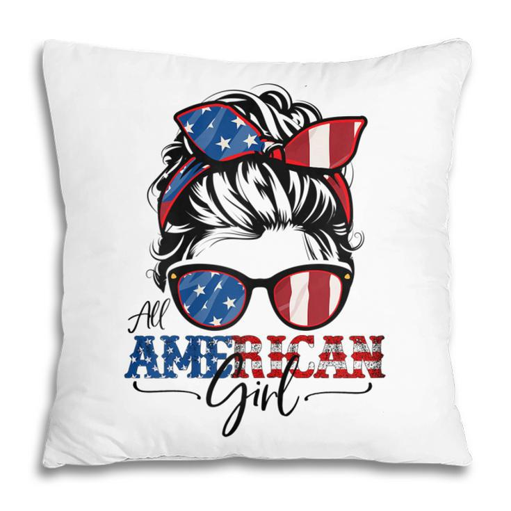 All American Girl 4Th Of July  Women Messy Bun Usa Flag  V2 Pillow