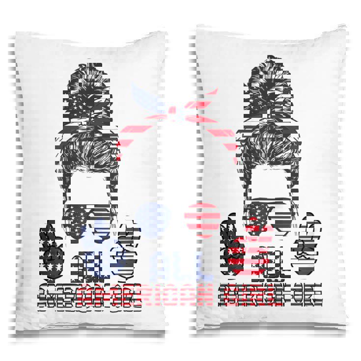 All American Girl Messy Bun American Flag 4Th Of July  V2 Pillow