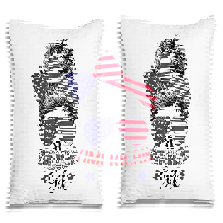 All American Girl Messy Bun Usa Flag Patriotic 4Th Of July V2 Pillow