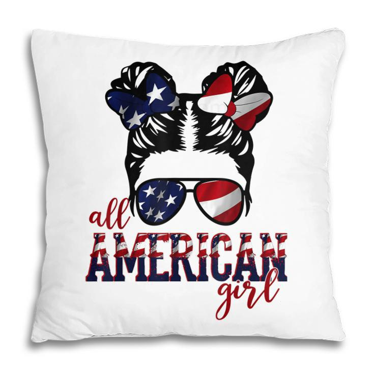 All American Girl Messy Hair Bun Woman Patriotic 4Th Of July  V2 Pillow