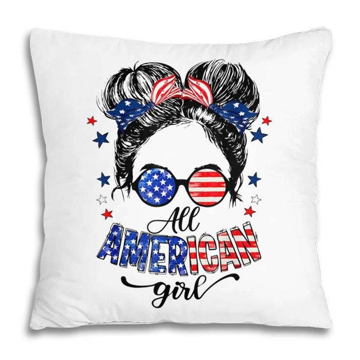 All American Girls 4Th Of July  Daughter Messy Bun Usa  V4 Pillow