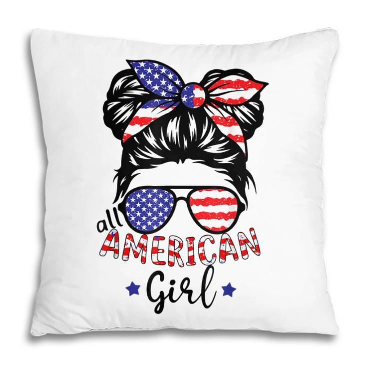All American Girls 4Th Of July Daughter Messy Bun Usa V5 Pillow
