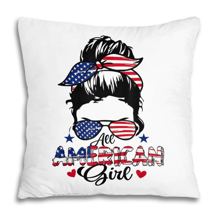All American Girls 4Th Of July Messy Bun Patriotic  Pillow