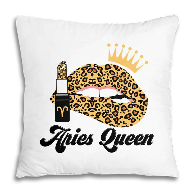 Aries Queen Aries Girls Yellow Lipstick Leopard Birthday Gift Pillow