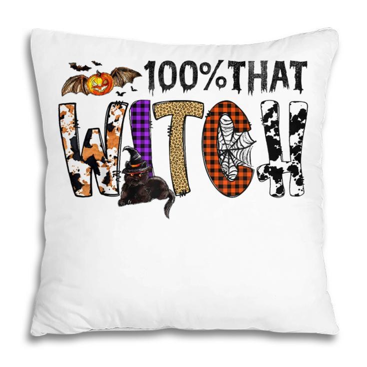 Black Cat 100 That Witch Spooky Halloween Costume Leopard  Pillow