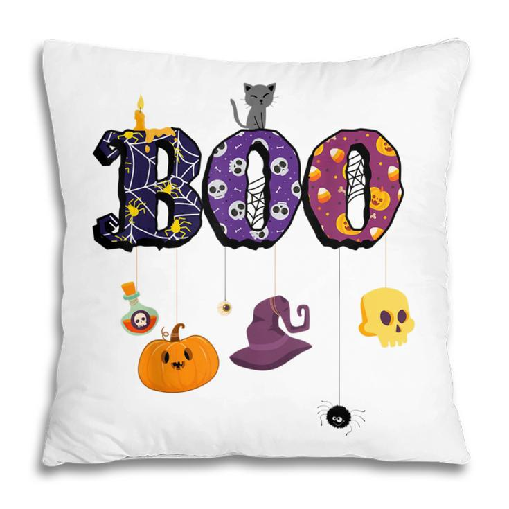 Boo Halloween Costume Spiders Ghosts Pumkin & Witch Hat  V2 Pillow