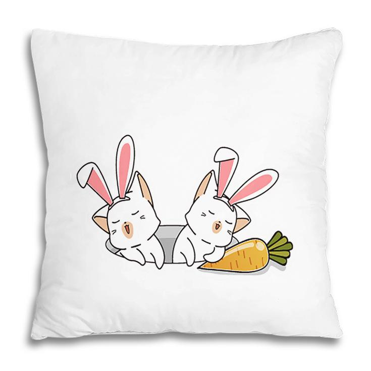 Bunny Cat Sleeping With Carrots Happy Easter Day Pillow