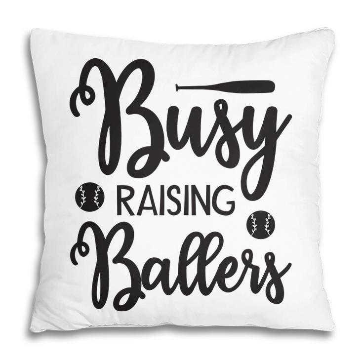 Busy Raising Ballers Gray And Black Graphic Pillow