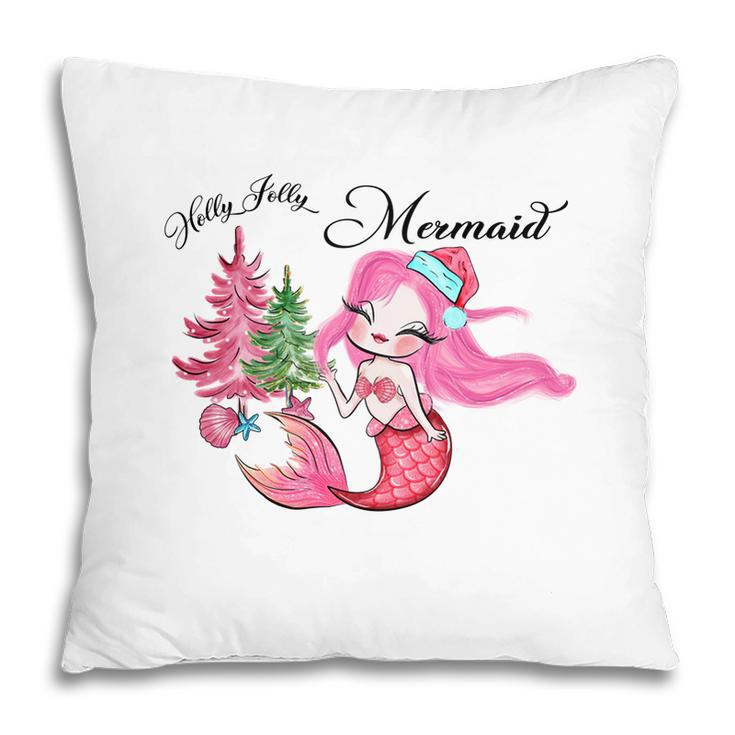 Christmas Holly Jolly Mermaid Pillow