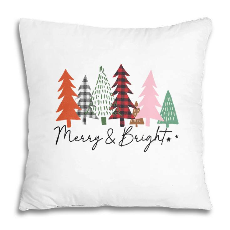 Christmas Tree Merry And Bright Retro Pillow