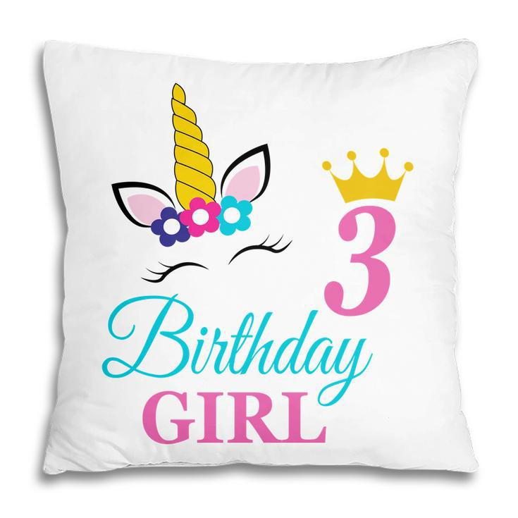 Congratuations 3Rd Birthday Beautiful Unicorn Girl Pillow